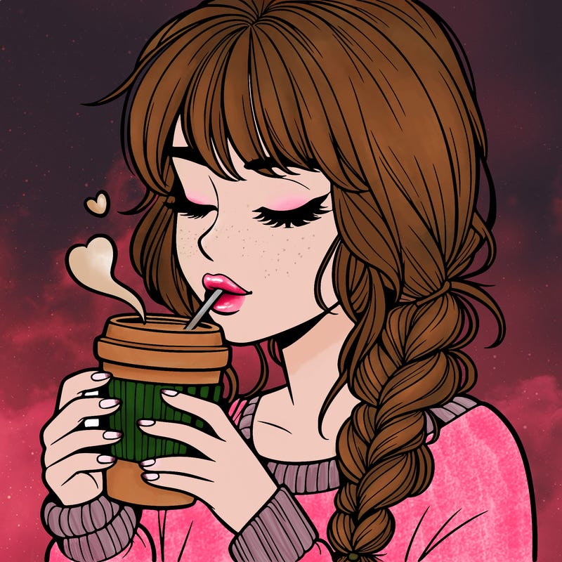 realistic girl drinking coffee