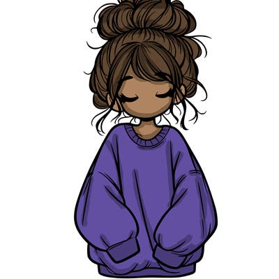 girl with baggy sweatshirt and messy bun