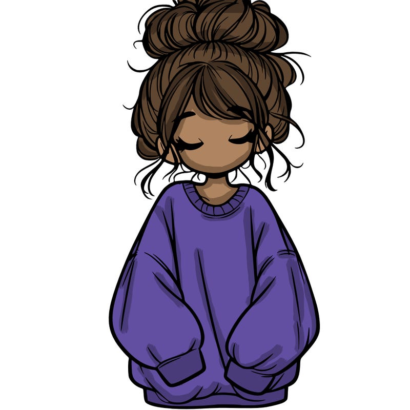 girl with baggy sweatshirt and messy bun