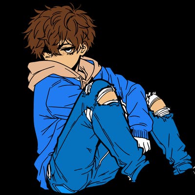 a male hoddie ripped jeans messy hair anime