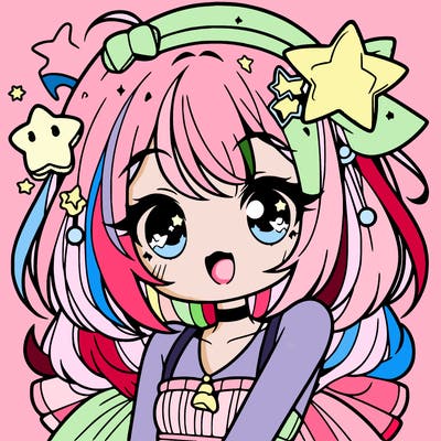 cute anime girl with star accessories