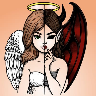 realistic angel half demon