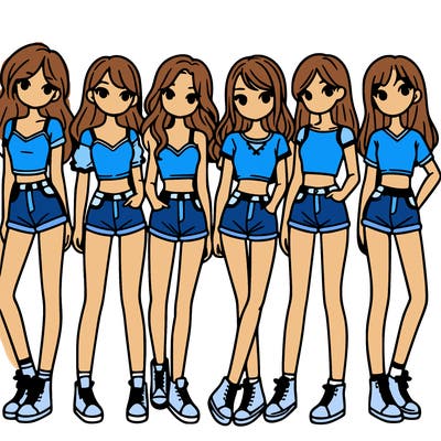 a group of girls wearing crop tops and shorts