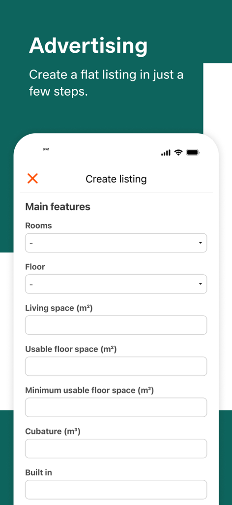Flatfox - Interface for creating a flat advertisement on Flatfox mobile app