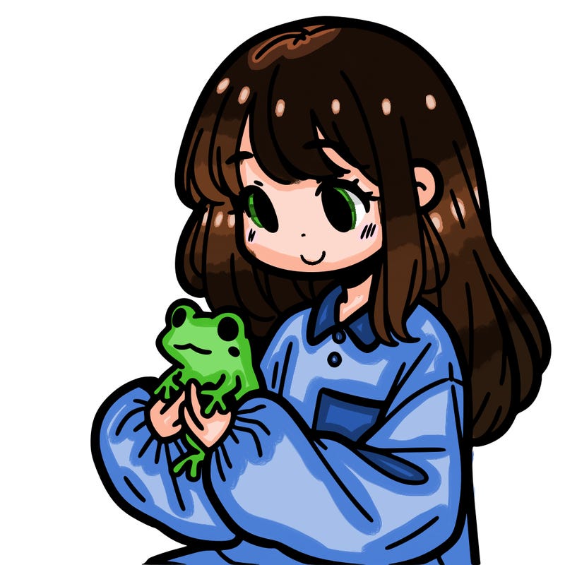 girl with long hair and a oversized shirt. and she is holding a frog