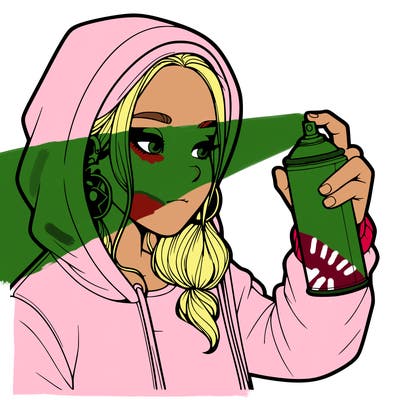 a realistic girl, spray painting