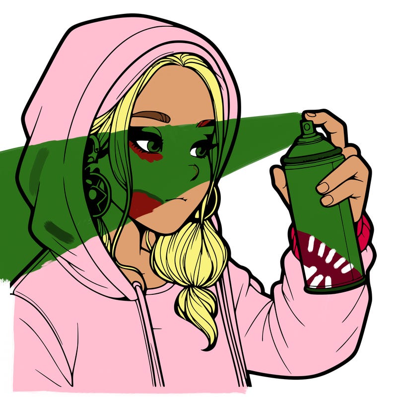 a realistic girl, spray painting