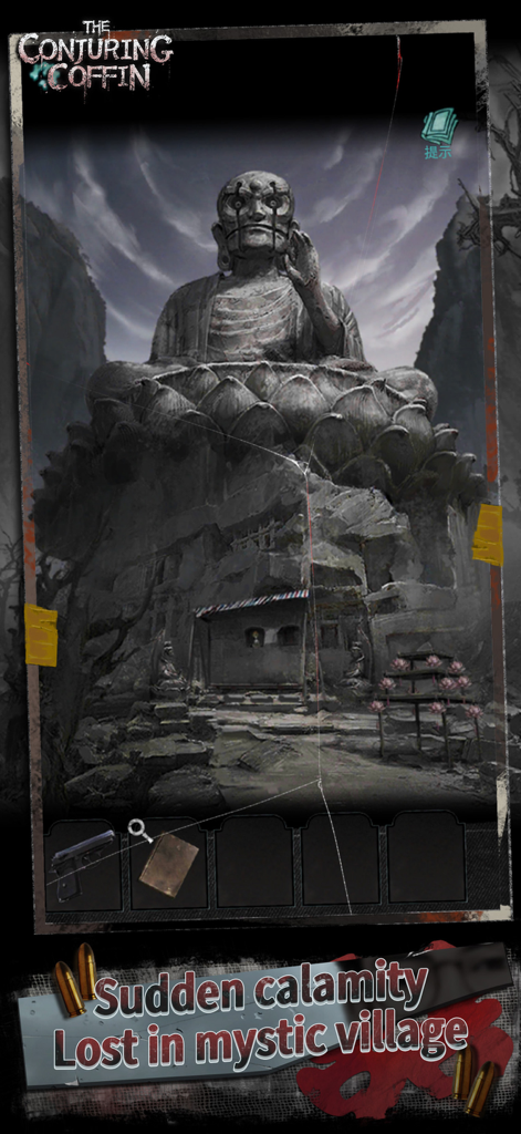 Imposing mountain deity statue in the atmospheric horror game The Conjuring Coffin.