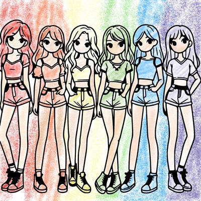 a group of girls wearing crop tops and shorts