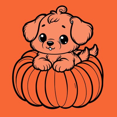 cute little puppy in a pumpkin
