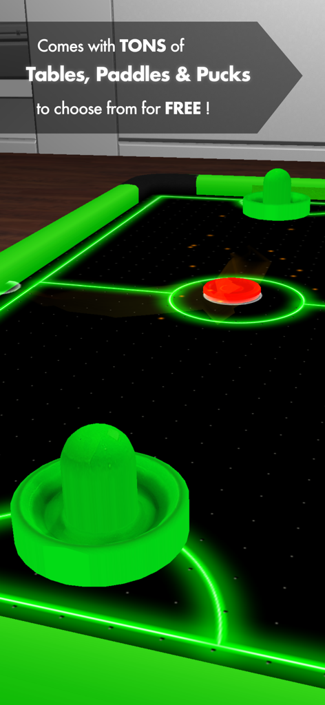 Air Hockey Blast - Air Hockey Blast gameplay showing a neon green glow table with a green paddle and red puck