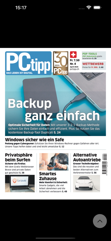 PCtipp E-Paper - Digital cover of PCtipp magazine featuring a workshop on simple data backup