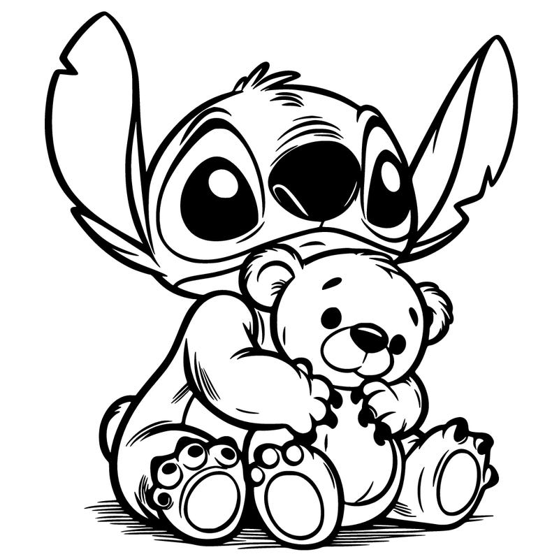 stitch hugging a teddy bear