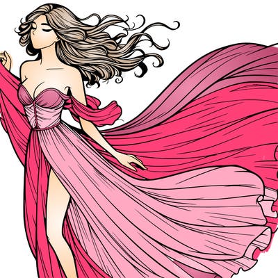 realistic woman in dress flowing the the wind