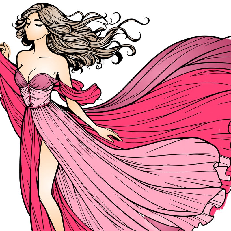 realistic woman in dress flowing the the wind