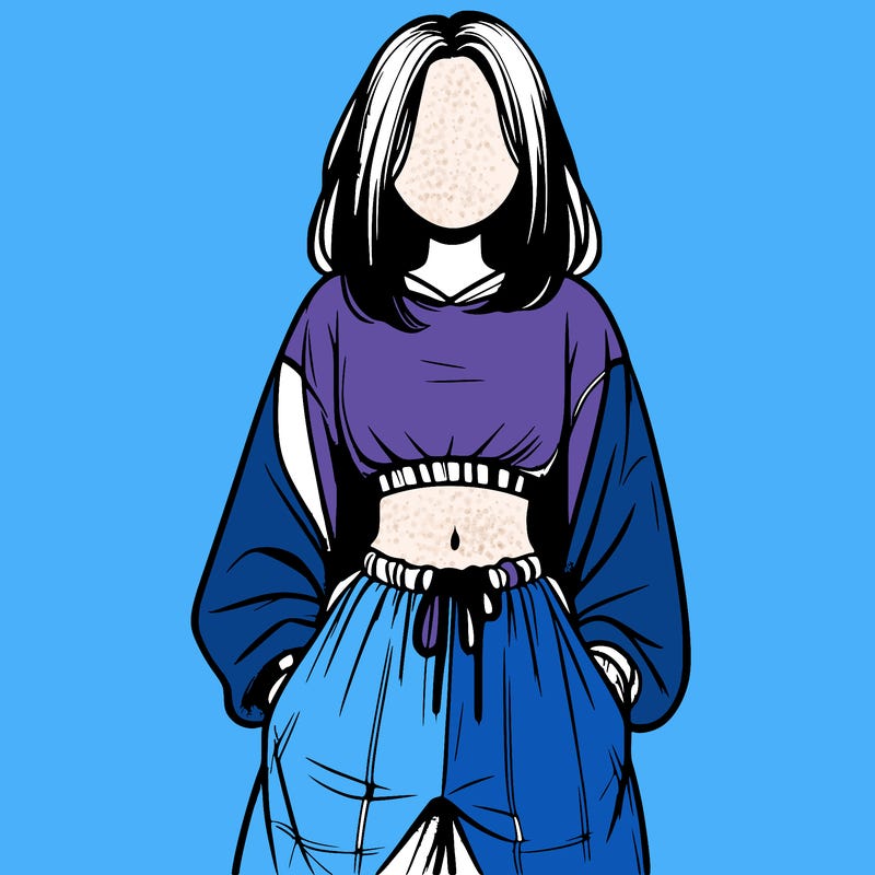 realistic girl faceless with baggy pants and a crop top