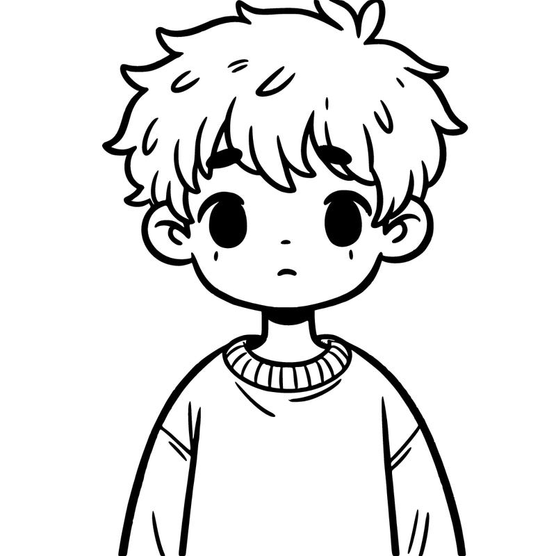 boy with messy short hair and wearing a oversized sweatshirt