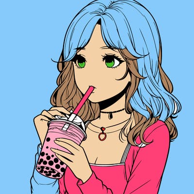 realistic girl drinking boba tea