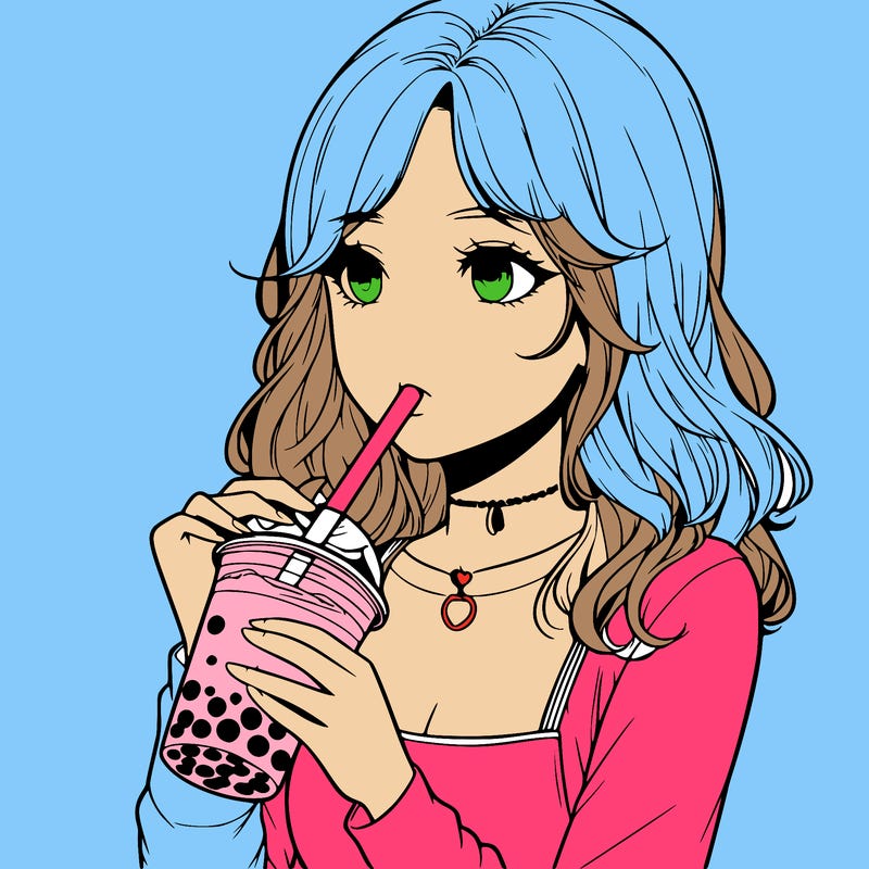 realistic girl drinking boba tea