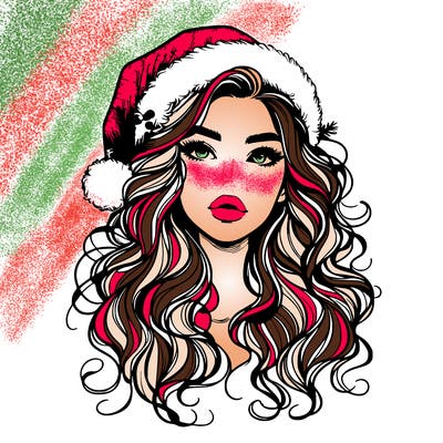 realistic christmas girl with wavy hair and lips
