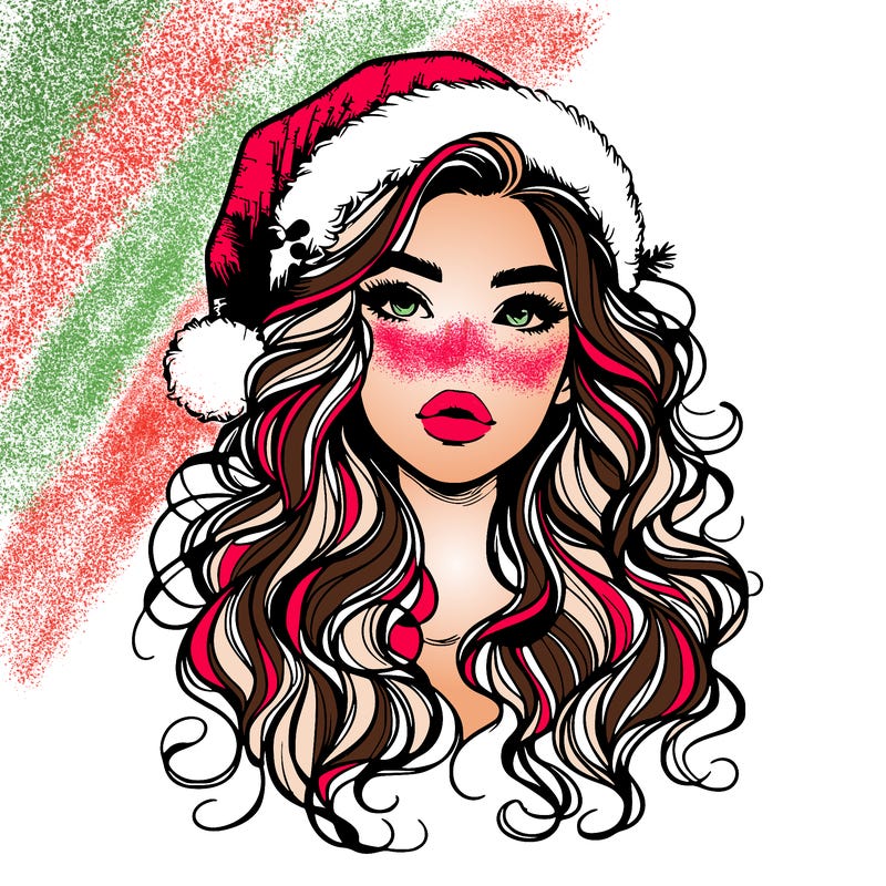 realistic christmas girl with wavy hair and lips