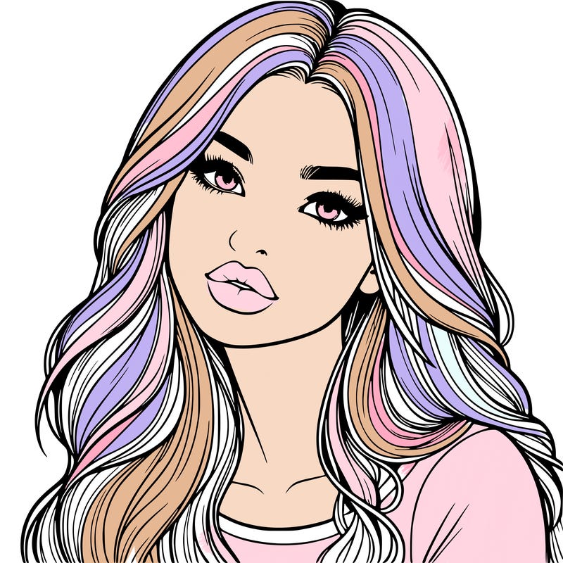 realistic girl with hair on her hair and lips