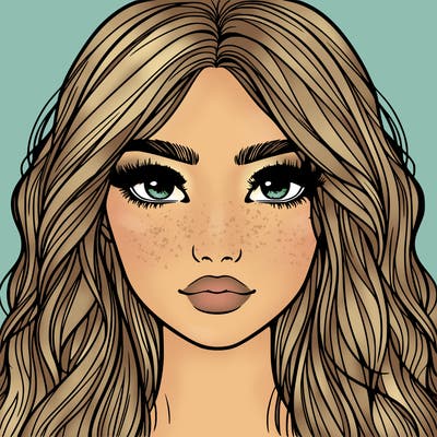 realistic girl with long lashes and freckles