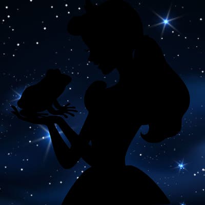 a shadow of a princess holding a frog realistic