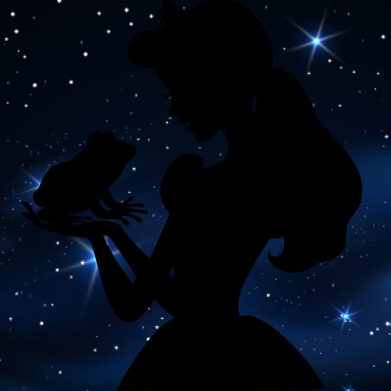 a shadow of a princess holding a frog realistic