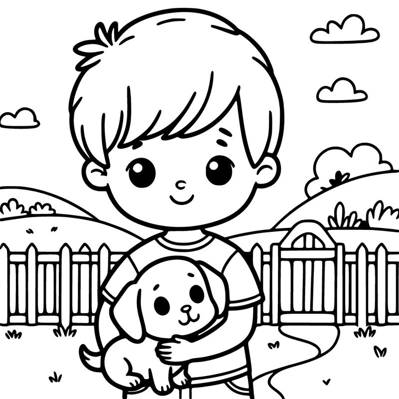 boy holding a puppy