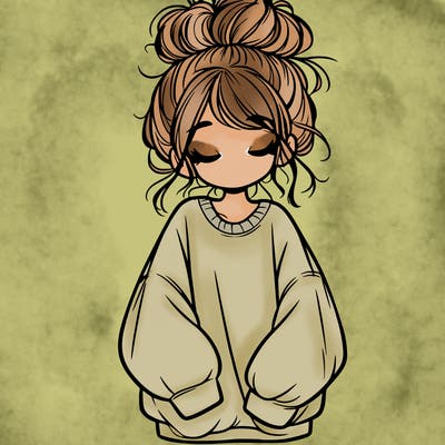 girl with baggy sweatshirt and messy bun