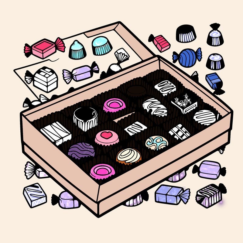 box of individually wrapped chocolates