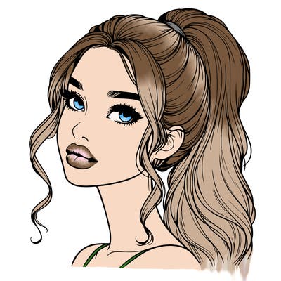 realistic girl with a ponytail on her hair and lips