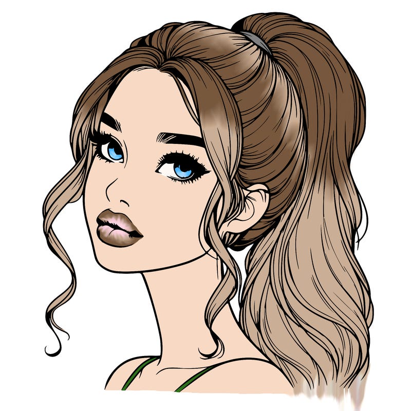 realistic girl with a ponytail on her hair and lips