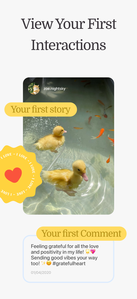 Instagram unfollowers: tracker - Instagram unfollowers tracker app showing the View Your First Interactions feature with a users first story and comment history