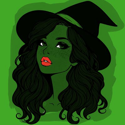 realistic witch girl with wavy hair and lips