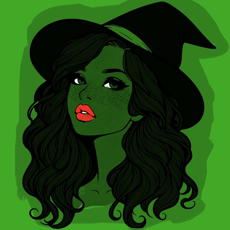 realistic witch girl with wavy hair and lips