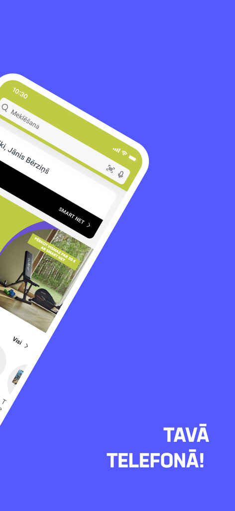 1a.lv - Kopā ar Tevi - Smartphone displaying the 1a.lv marketplace app home screen with a search bar and SMART NET loyalty program