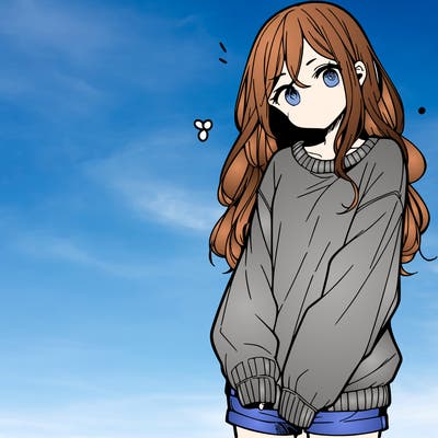 manga teen girl  in a sweater and baggy pants