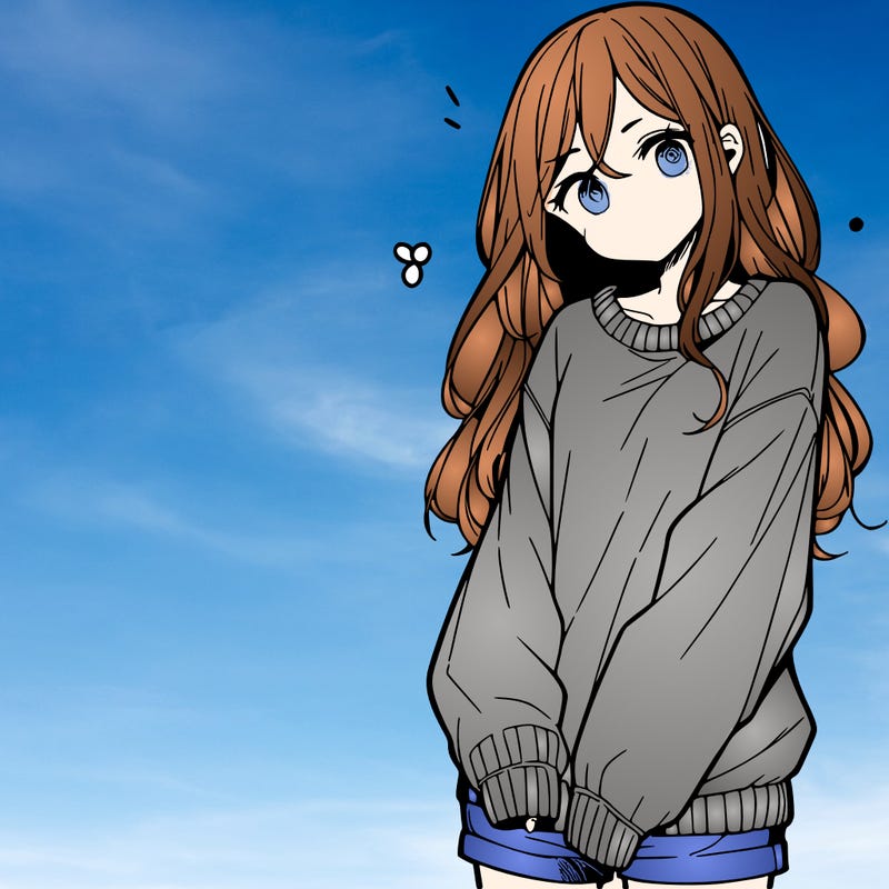 manga teen girl  in a sweater and baggy pants