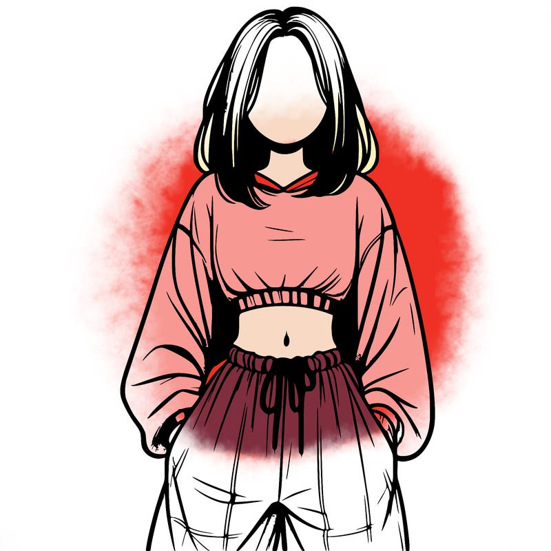 realistic girl faceless with baggy pants and a crop top
