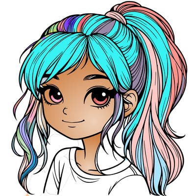 realistic girl with ponytail