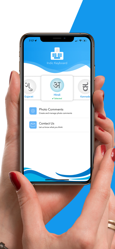 Indic Keyboard : 13 Languages - Indic Keyboard app interface showing language selection for Hindi and Gujarati