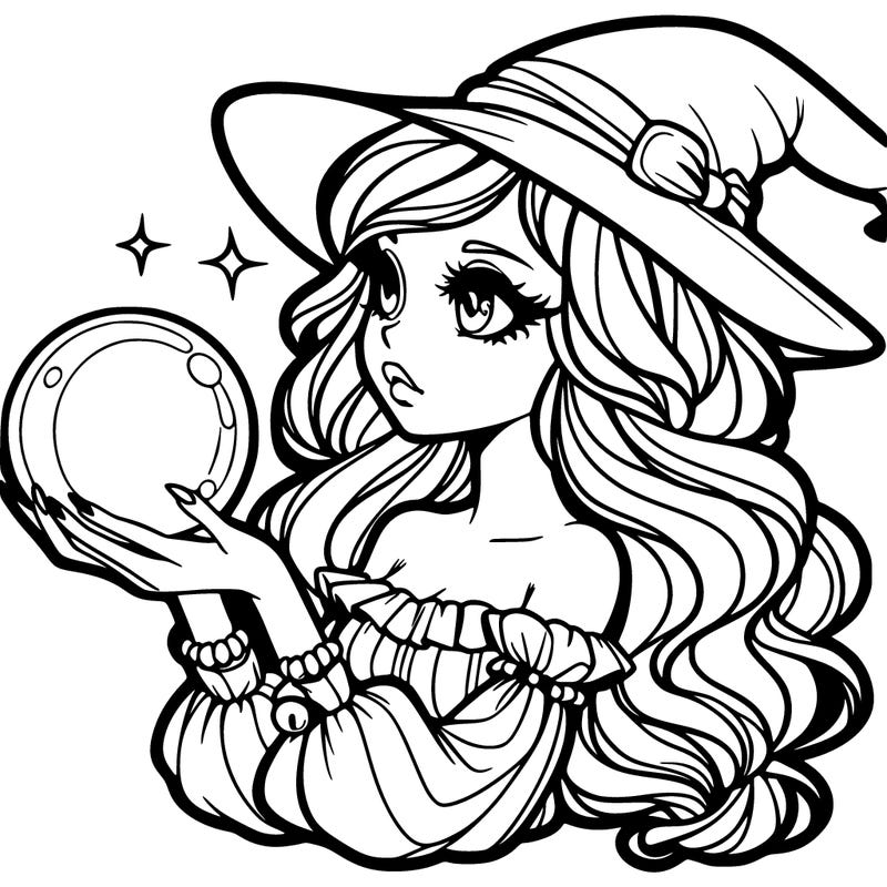 a beautiful witch holding a crystal ball