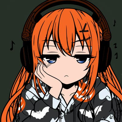 tired anime girl with head phones