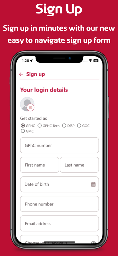 Team Locum - Team Locum app sign up form for healthcare professionals