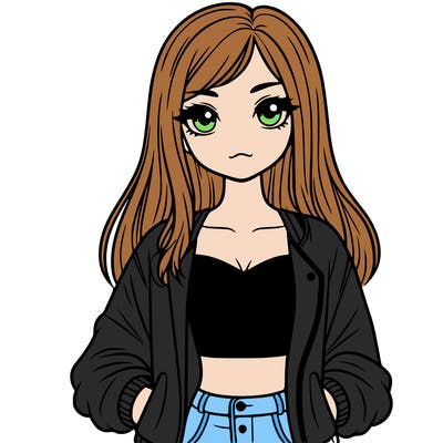 girl with long hair a crop top and a jacket