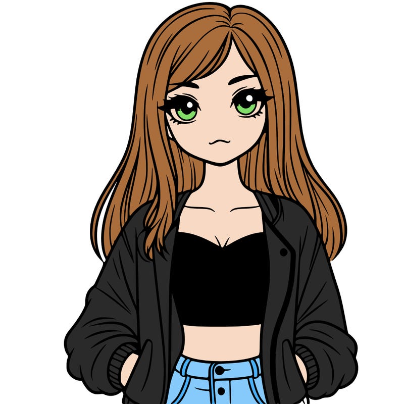girl with long hair a crop top and a jacket