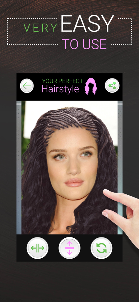 Perfect Hairstyle and Hair Cut - Utente che prova virtualmente una nuova acconciatura con l'interfaccia dell'app facile da usare