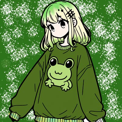 girl wearing frogging sweatshirt